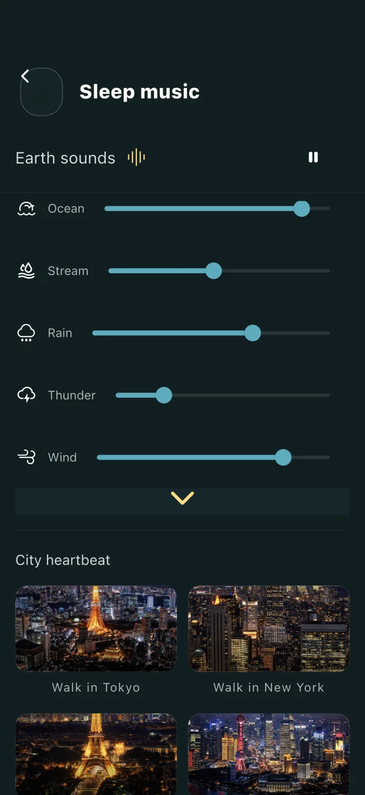 Restful mixer sliders for Ocean, Stream, Rain, Thunder and Wind